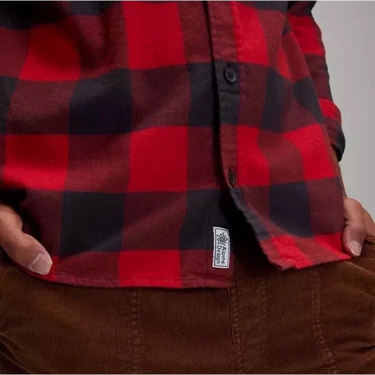 Alpine Design Flannel Shirt Mens X-Large Mid Weight Red Gray Black Buffalo Plaid — image 4 of 4